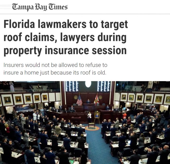 As seen in the Tampa Bay Times: Florida lawmakers to target roof claims, lawyers during property insurance session